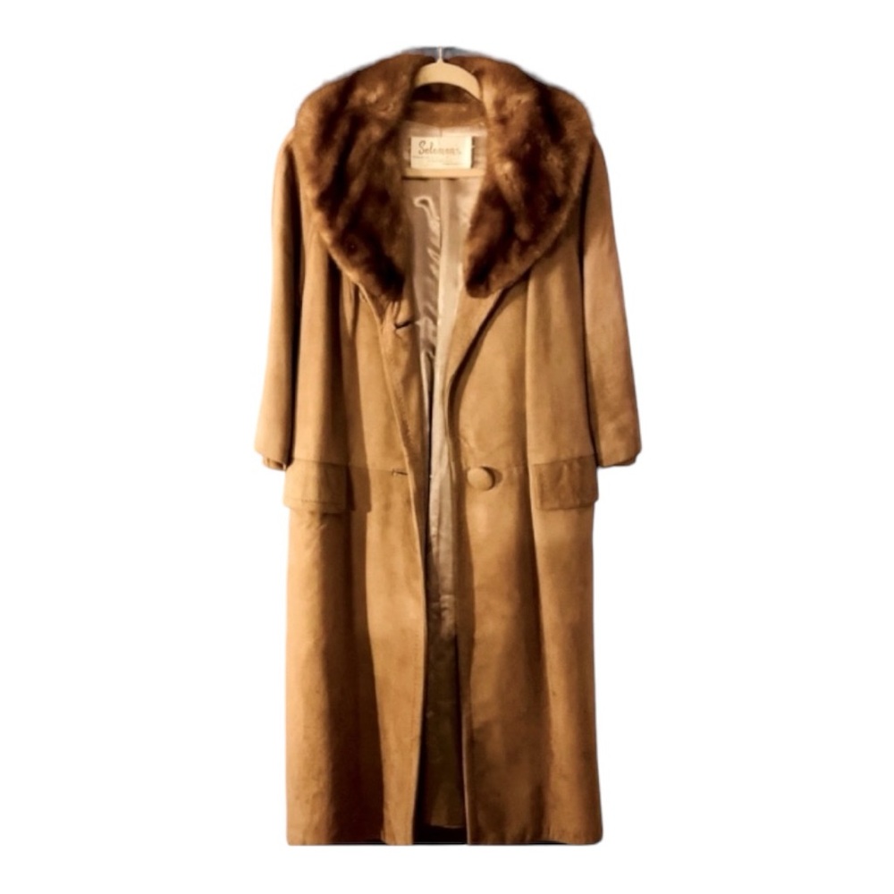 SOLOMONS Suede mink collar trench coat